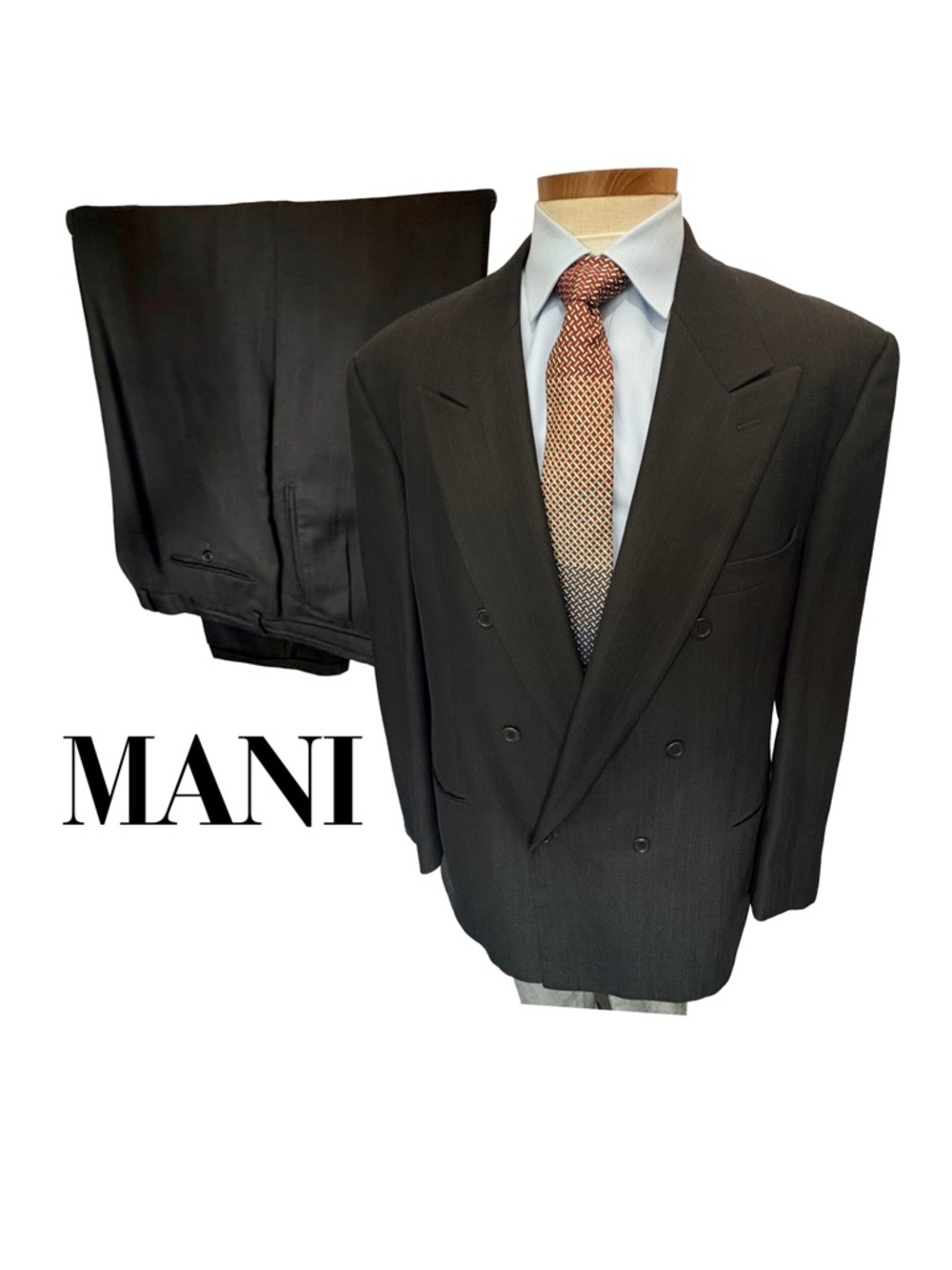 Mani Giorgio Armani 46L Dark Grey Fine Pinstripe Double Breasted 2 Piece Suit